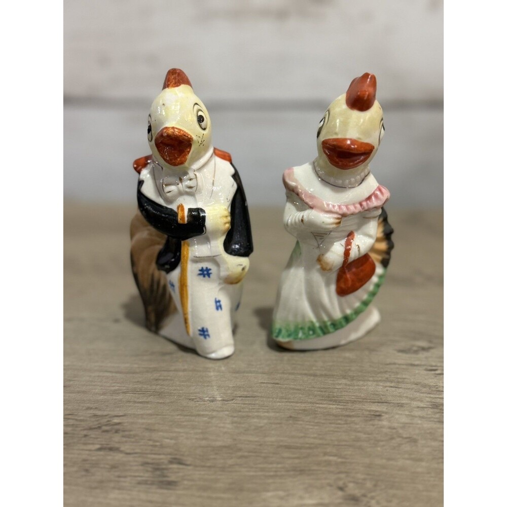 Vintage Rooster and Chicken Figurine Couple Made in Japan